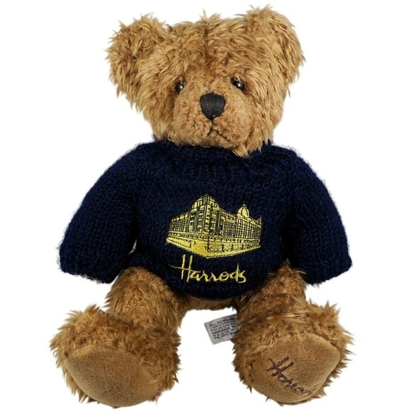 Harrods Knightsbridge 12-Inch Teddy Bear Blue Knit Sweater Gold Embroidery - Picture 1 of 6